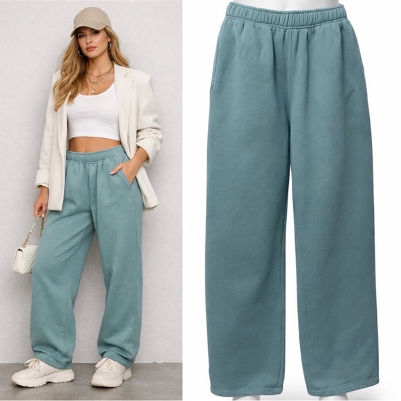 wild fable Pants - Wild Fable | EUC Teal/Sage Green Cozy Fleece Joggers Wide Leg Sweatpants (M)
